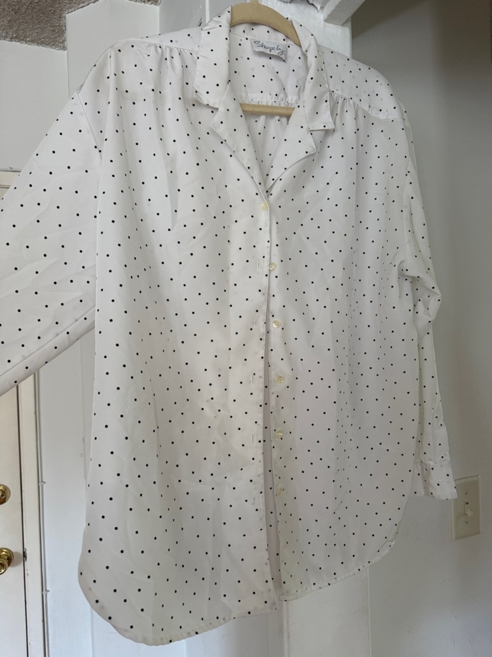 White Polka Dot Button-Up Blouse